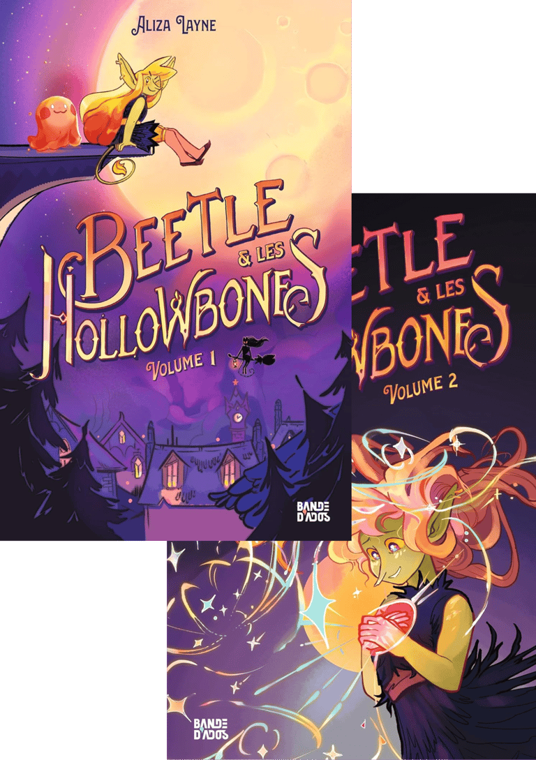Première de couverture des 2 tomes de la BD Beetle & les Hollowbones