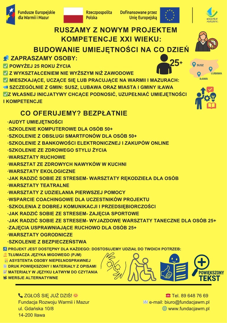 Plakat informacyjny projektu „Kompetencje XXI wieku: Budowanie umiejętności na co dzień”.