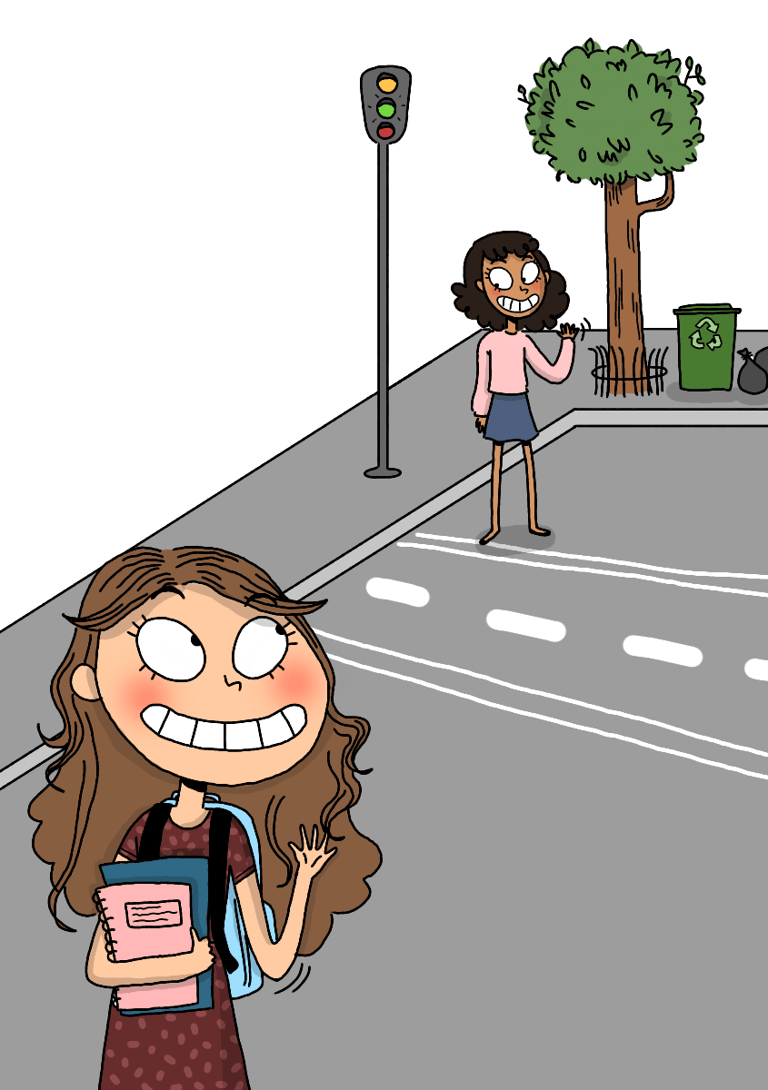 a cartoonish girl with a book and a bookcase Diane Mulolo Faida