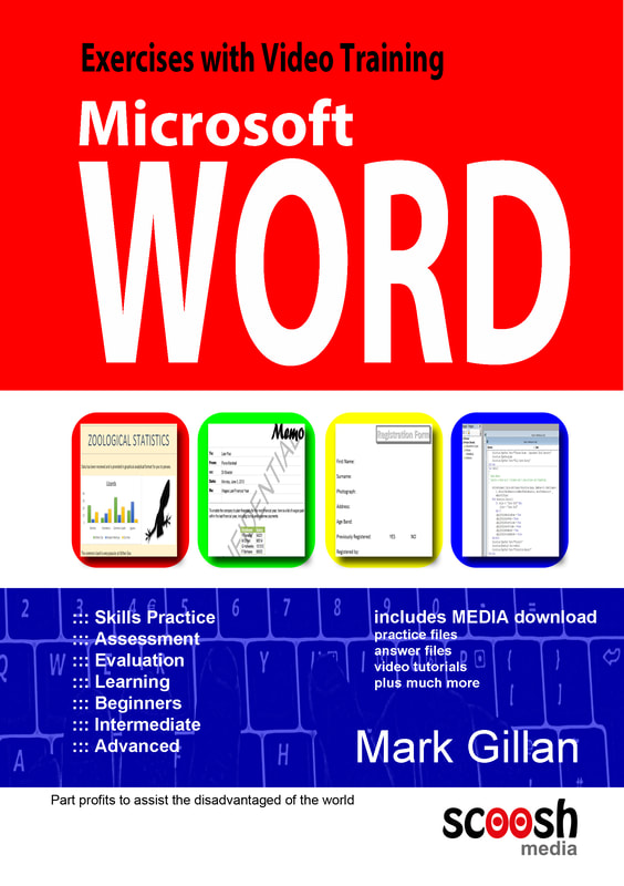 Microsoft Word book by Mark Gillan with large red band at the top and a blue band at the bottom