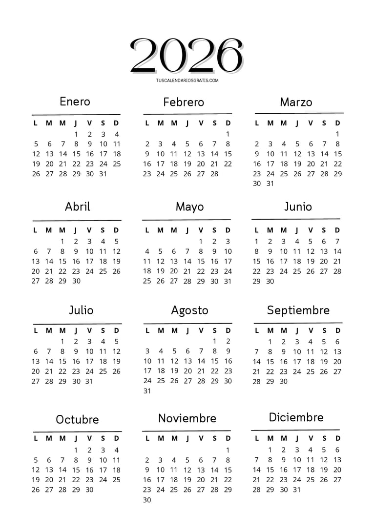 Calendario anual vertical A4
