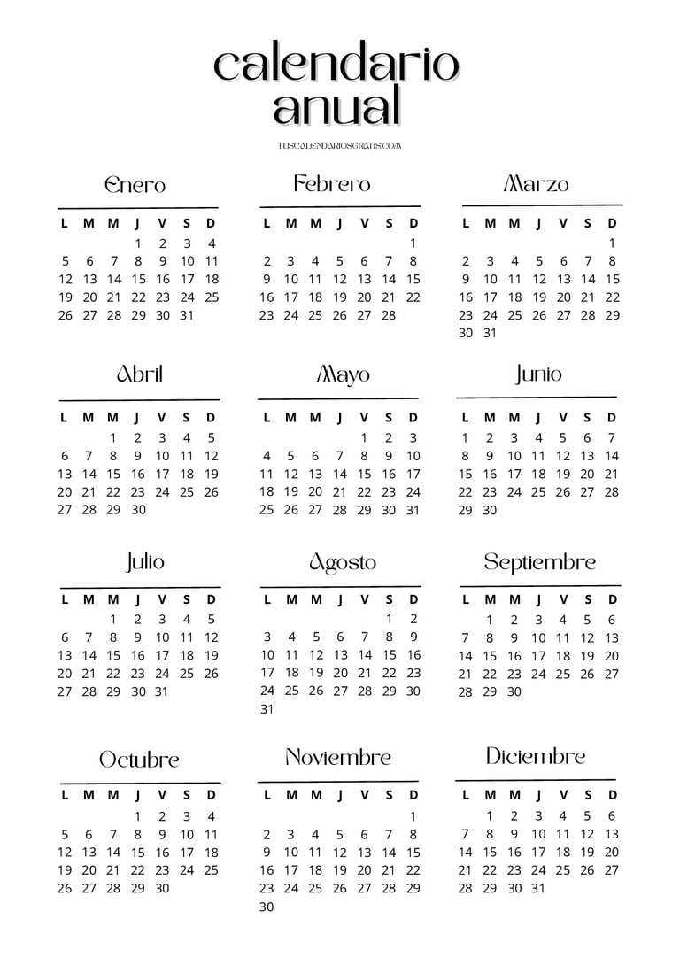 imagen de Calendario anual genérico para menú principal