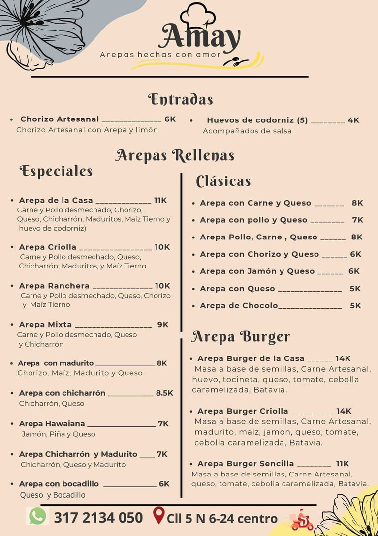 Menú Amay Arepas rellenas