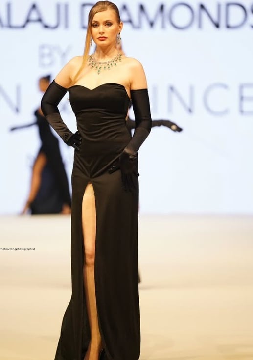 Priya fashions dress design model runway catwalk black dress evening gown stunning dress gorgeous