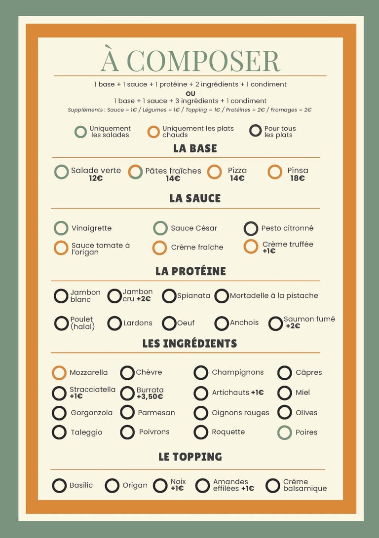 Toute la carte à composer