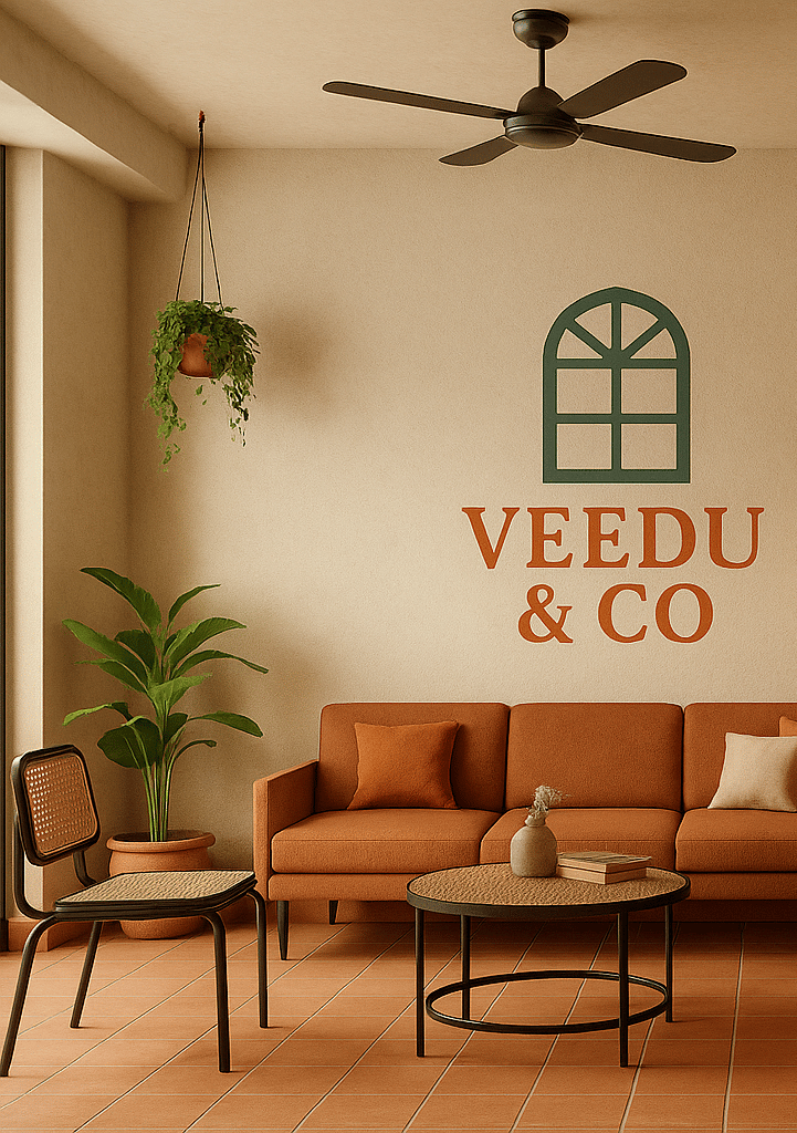 a community room with a couch and a ceiling fan