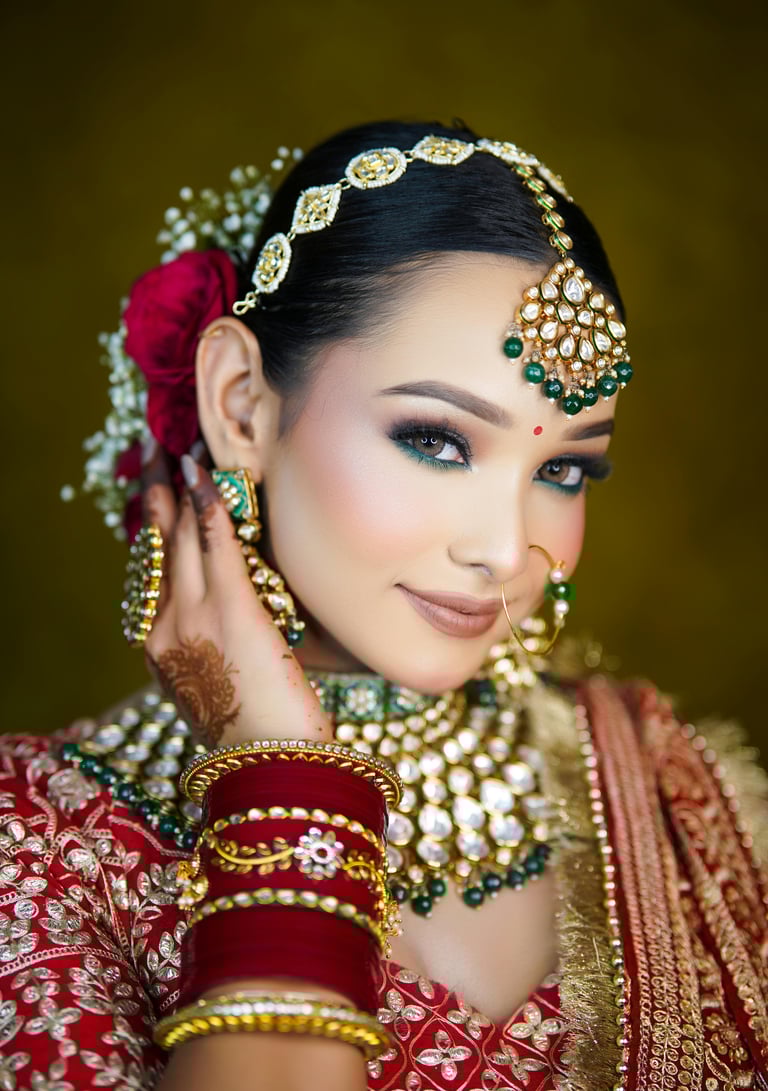 Reception party makeup with bold eyes and highlighted skin