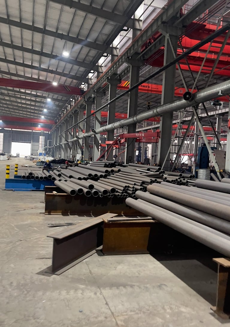 vortixum factory steel pipes being rolled out