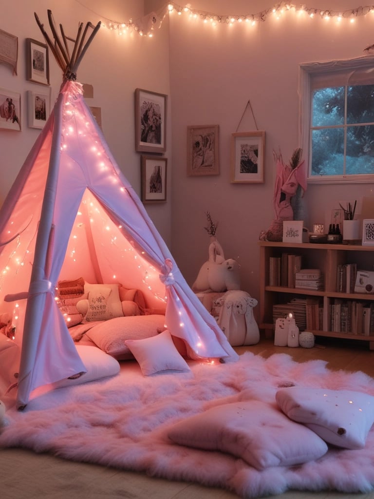 Cozy corner with a soft blush pink throw draped over a vintage armchair next to a stack of well-loved books.