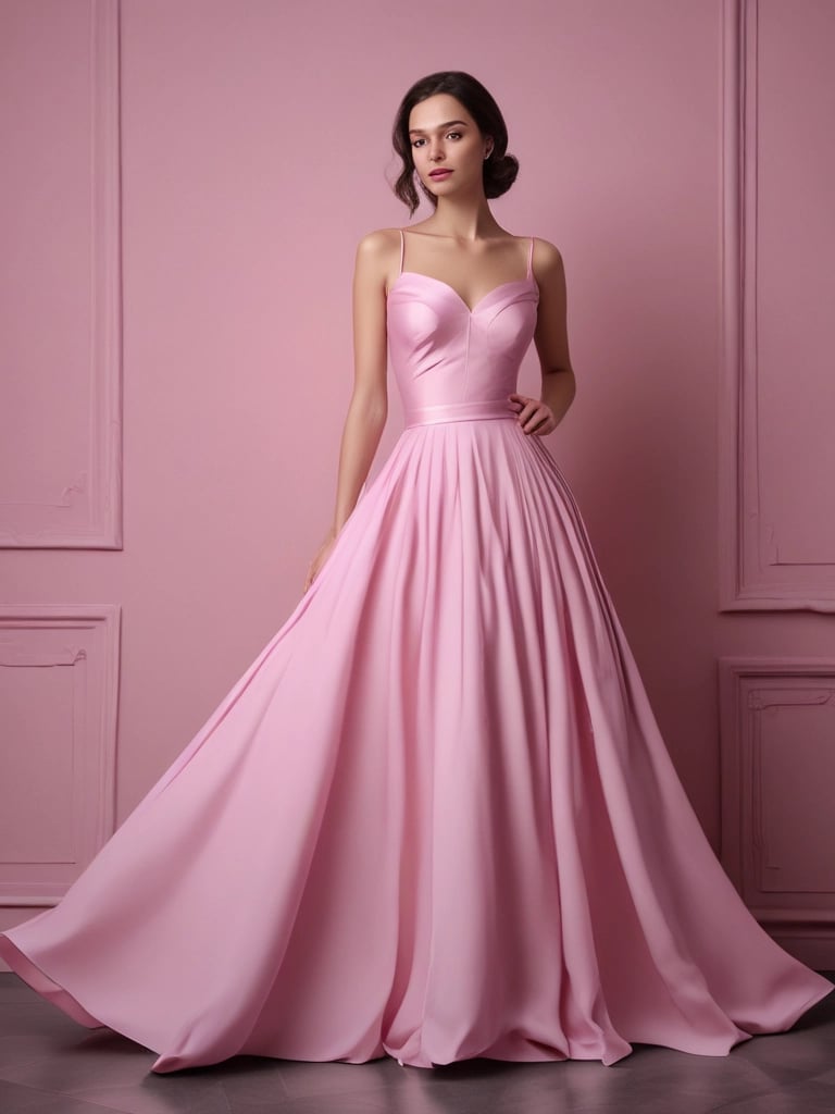 A stylish woman wearing an elegant giooky dress in a softly lit boutique setting