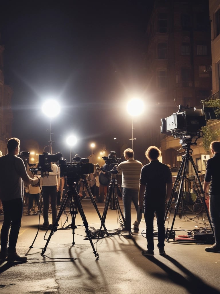Large white letters spell out 'Hollywood' across a dry, vegetation-covered hillside under a bright blue sky. A tall communication tower stands nearby, surrounded by satellite dishes.