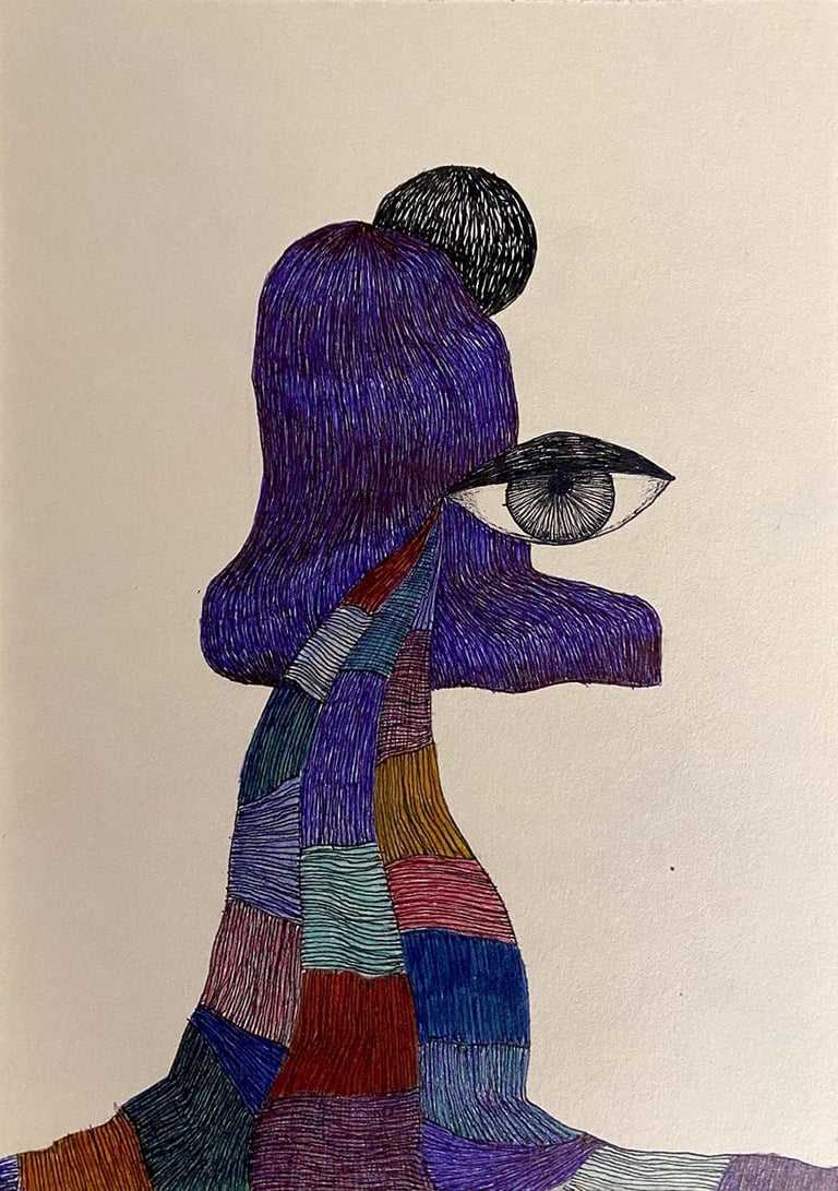 dessin abstrait bic 4 couleurs et feutres