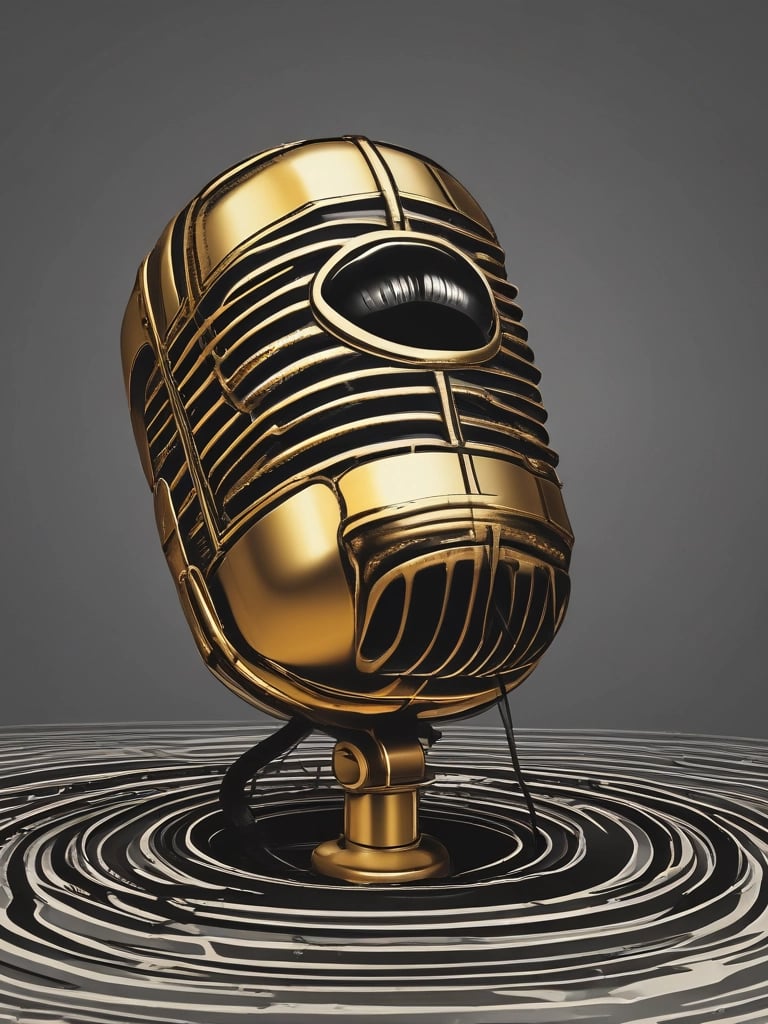 A vibrant photo of Gold Trimm passionately performing spoken word on stage, bathed in purple lighting with gold ribbons in the background.