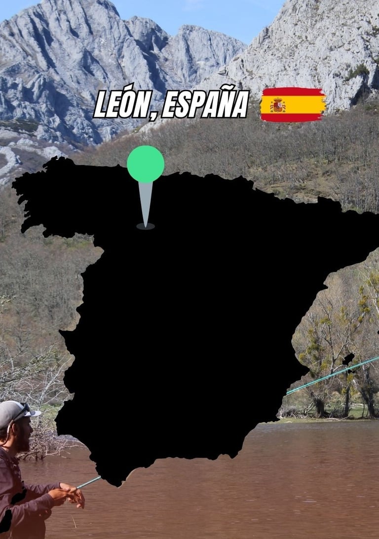 Mapa de León junto a un guía de pesca