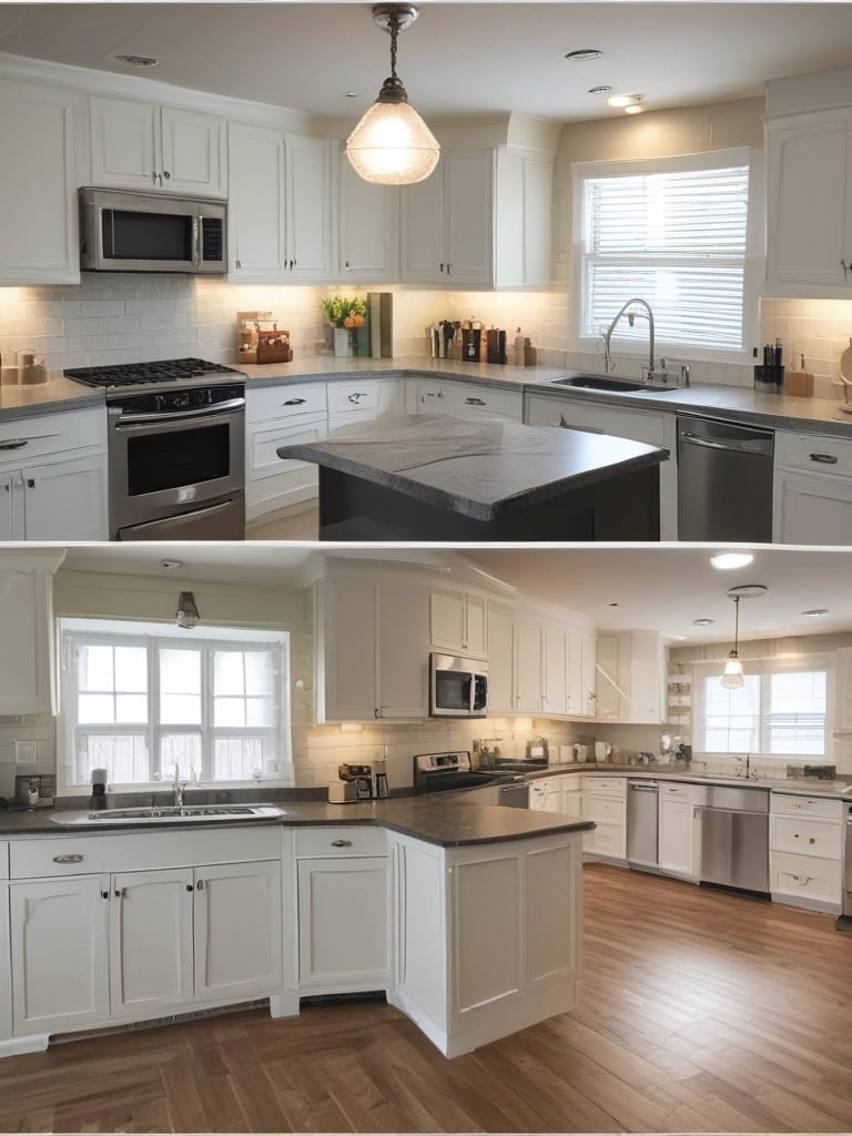 A partially renovated room with bare, unfinished walls showing visible patches of brickwork and mortar. There are exposed pipes and cables on the floor, and a small shovel and a broom leaning against the wall. A large window lets in natural light from outside, showing a view of residential buildings.