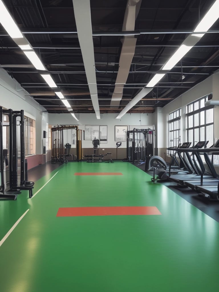 A beautifully arranged geometric wooden floor design featuring intricate patterns leading to a central octagonal shape. The wood has a light brown finish with visible grain, and the floor is supported by decorative columns with colorful accents. In the background, there are metal railings with detailed patterns, and a few trees and greenery are visible.