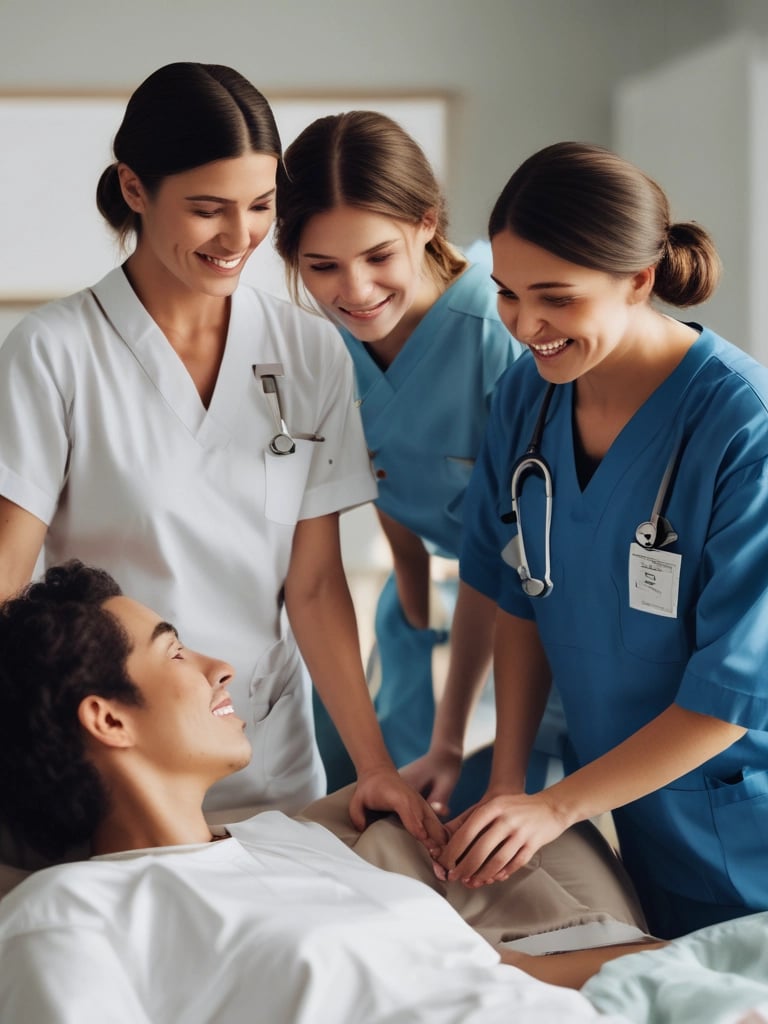 Medical professionals in full protective gear attend to a patient lying on a hospital bed. The patient is connected to medical equipment, including a heartbeat and oxygen monitor, while the healthcare workers appear to be providing care or administering a treatment.