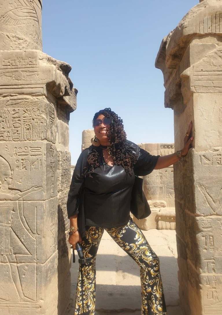 Davida Roze at the Temple of Isis in Aswan Egypt