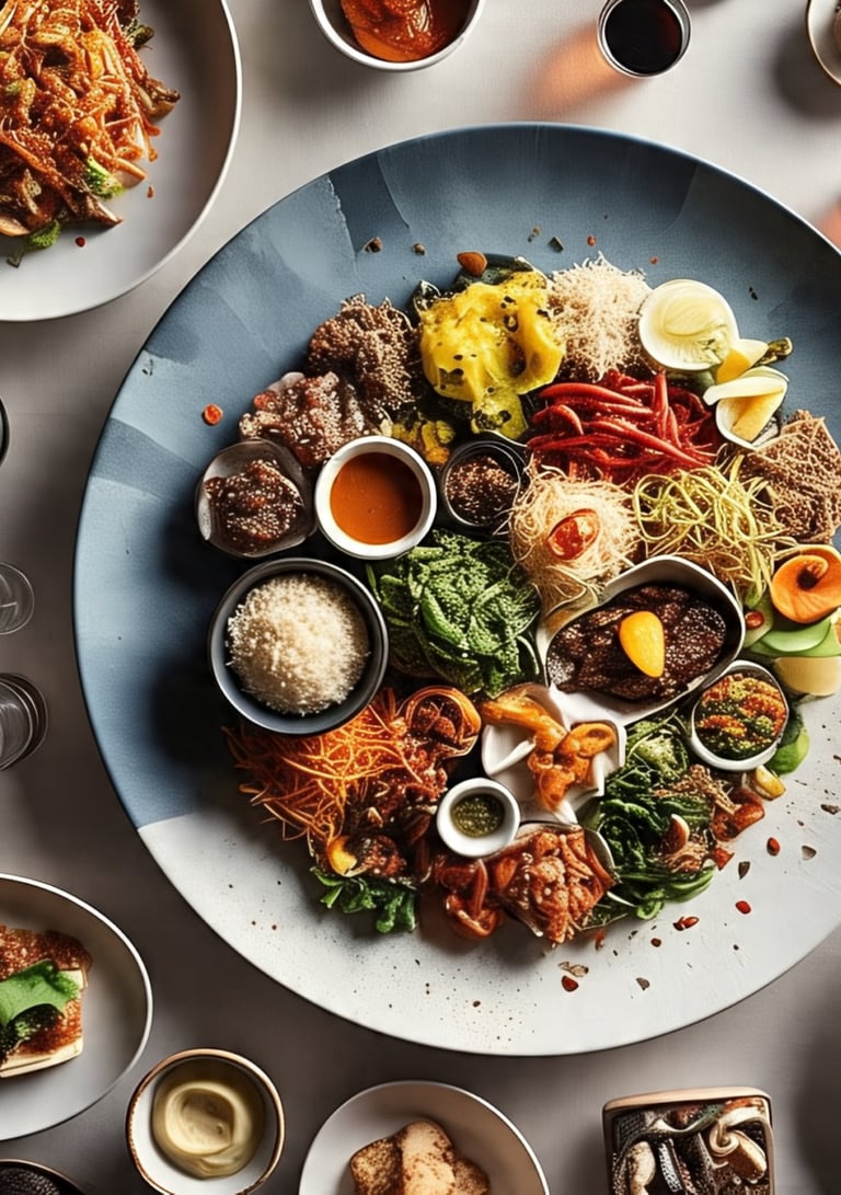 a plate of food and drinks on a table