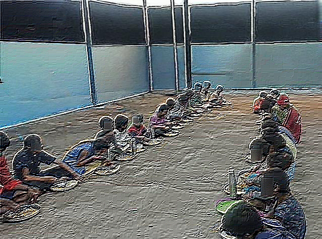 a group of people sitting on a eating place green Way Association