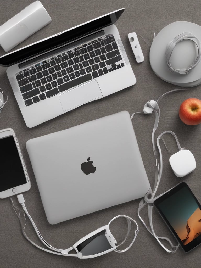 A collection of modern electronic devices, including a laptop, tablet, smartphone, and a portable external hard drive, all displaying a sleek and minimalist design with a focus on metallic and dark tones.