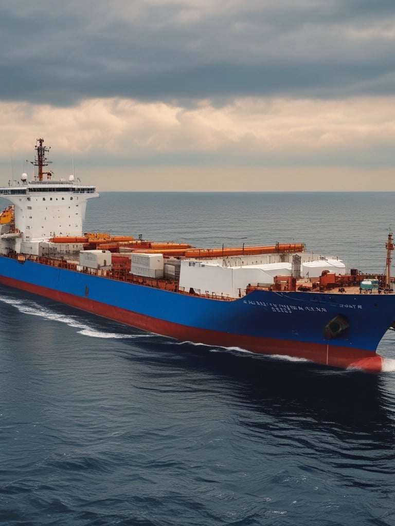 A professional crew member inspecting a ship's engine room with tools in hand.