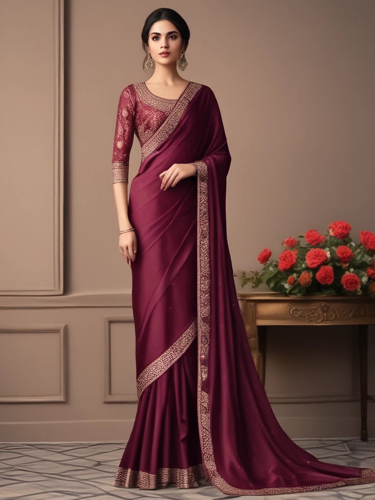 A close-up of a model gracefully draping a delicate, intricately embroidered saree in soft natural light.