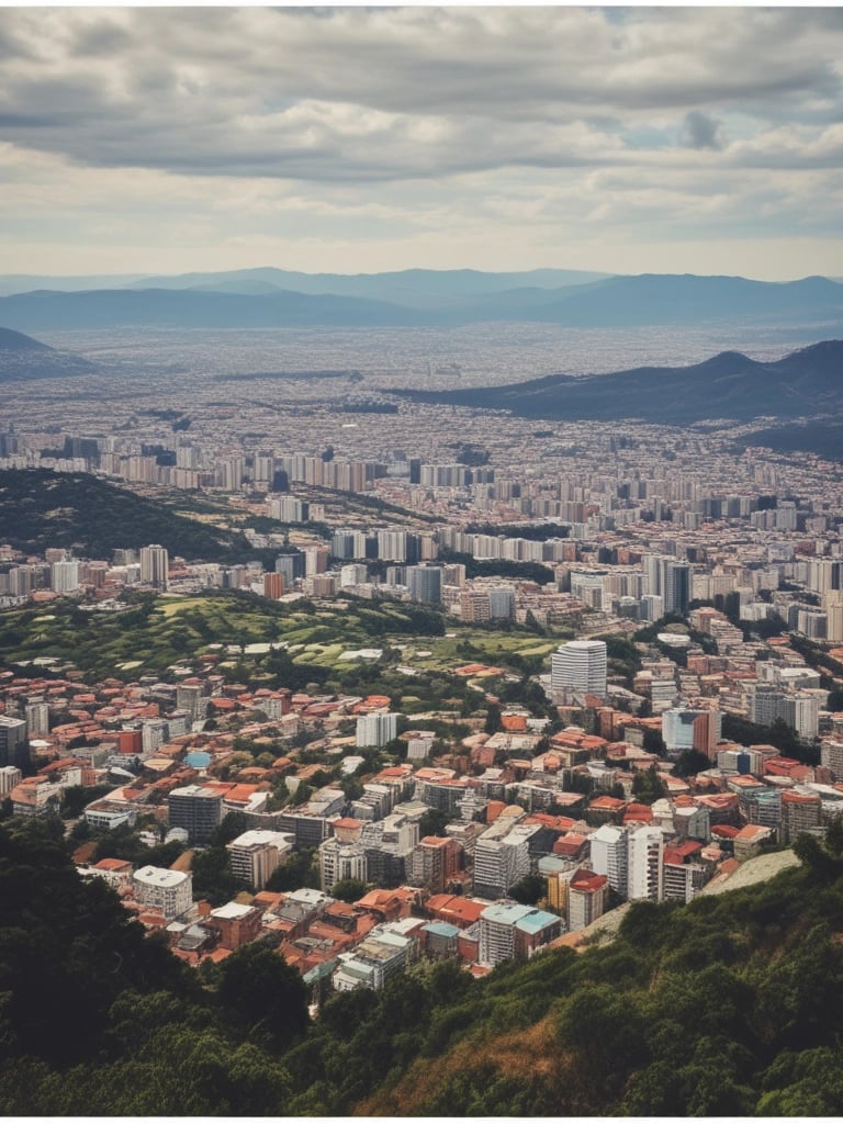 Aerial view of a modern cityscape with various buildings.