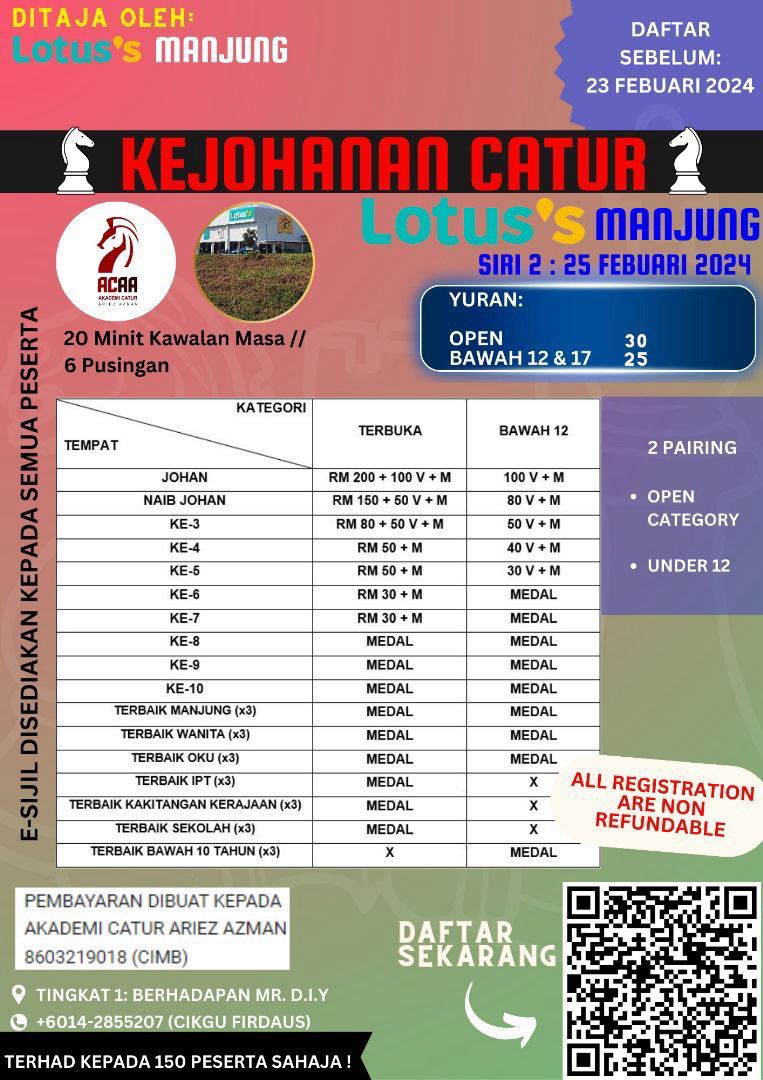 Malaysia Chess. Catur Malaysia. Lotus's Malaysia. Kejohanan Catur Lotus's Manjung Siri 2
