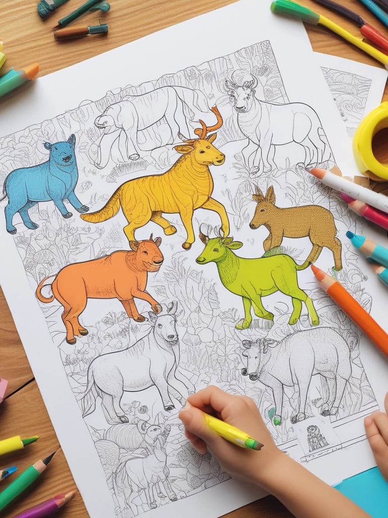 A vibrant collection of kids' coloring pages featuring various themes.