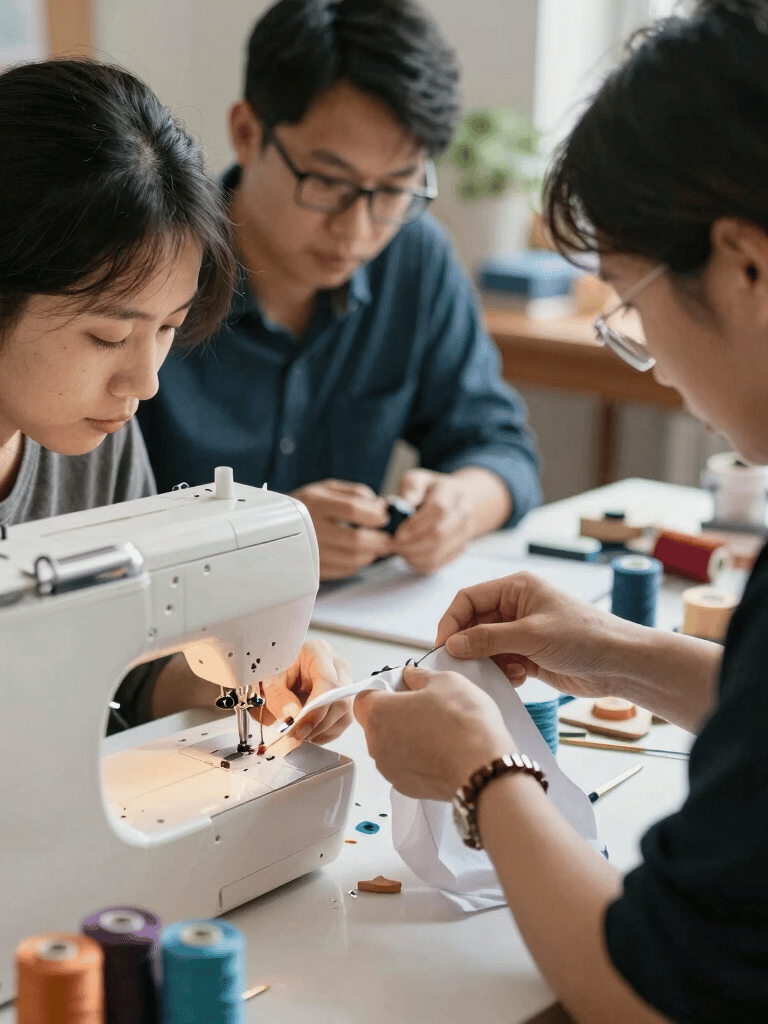 Groupe d'élèves faisant de la couture