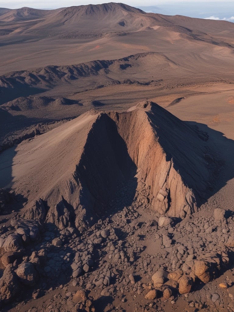 A vibrant lava lamp glowing warmly against a backdrop of volcanic rocks and tropical flowers.