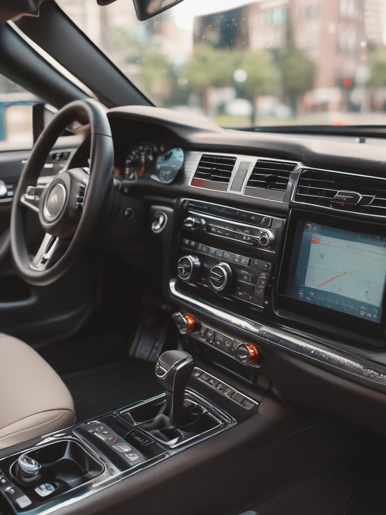 Shiny car being carefully cleaned by professional with specialized equipment in a bright garage