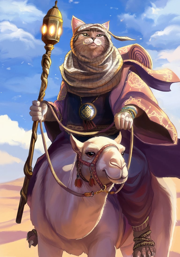 illustration furry animal anthropomorphe chat du desert