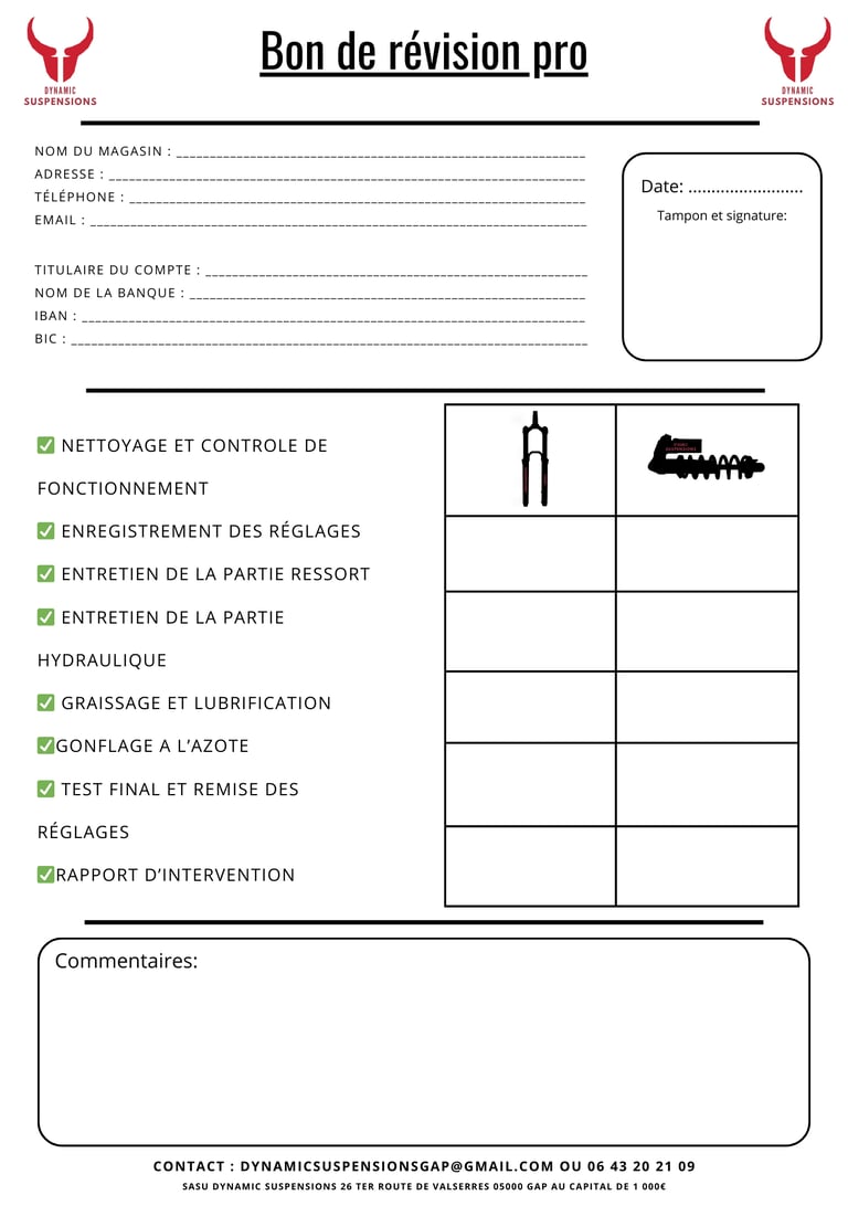 Bon de révision mécanique