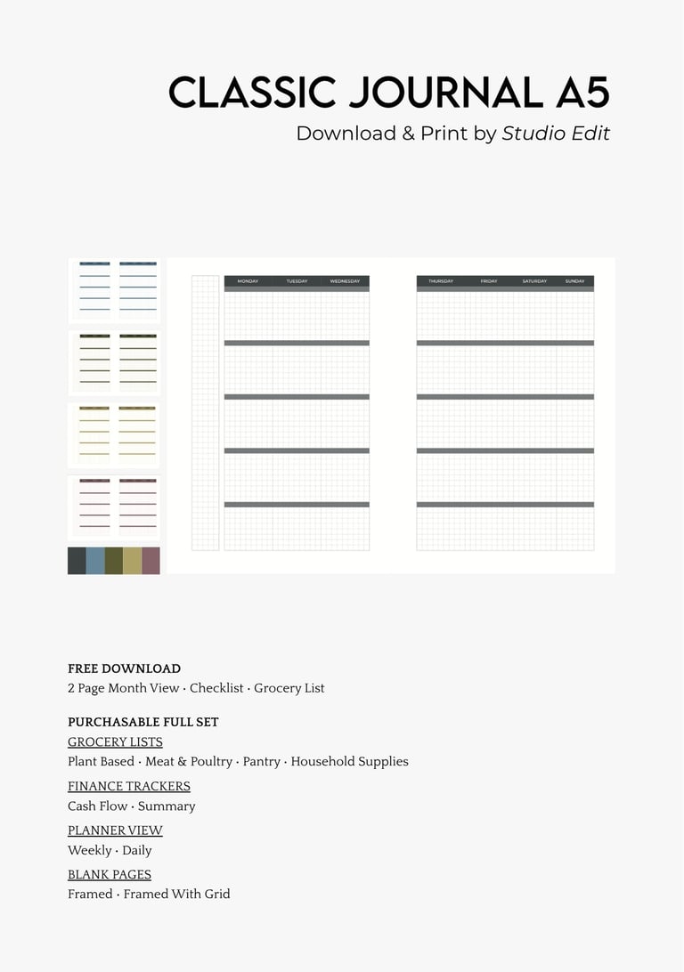 VOL. 1 A5 Classic Journal Printable in PDF. With free samples