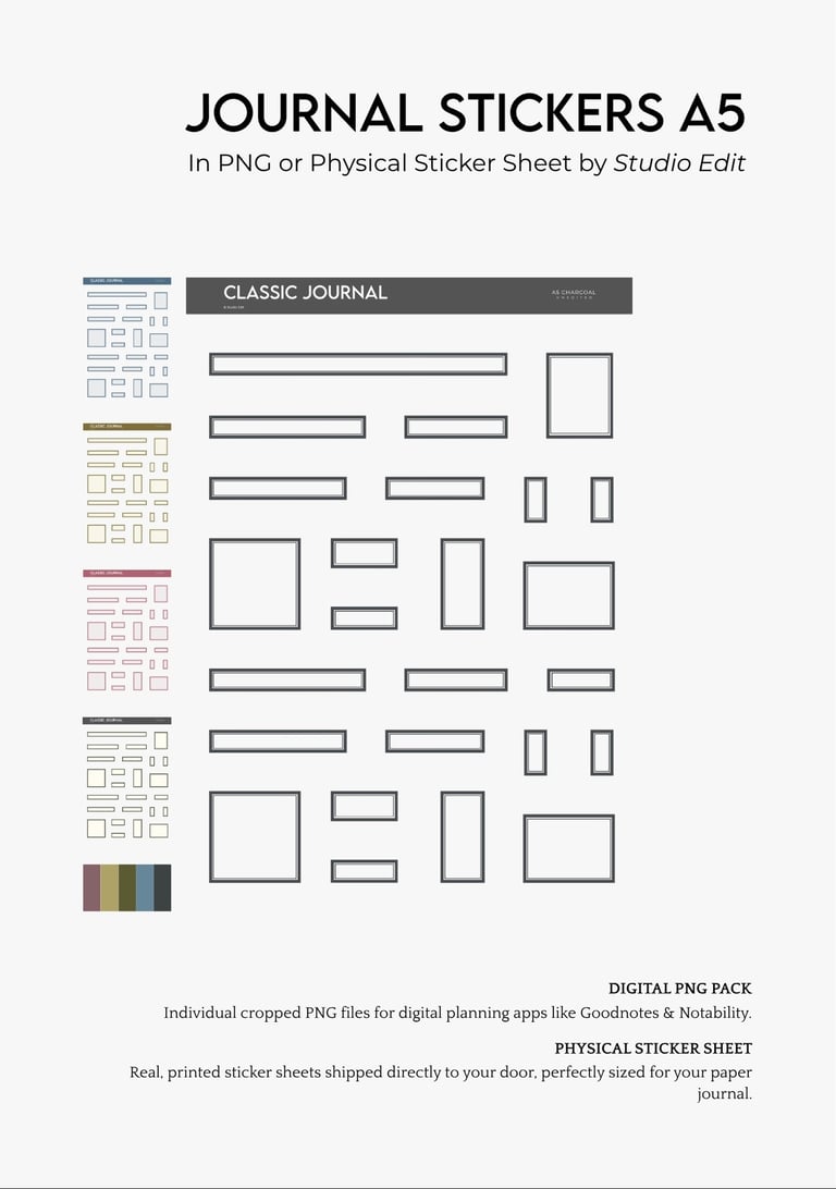 VOL. 1 A5 Classic Journal Stickers in PNG & Physical Sticker Sheet. With free samples