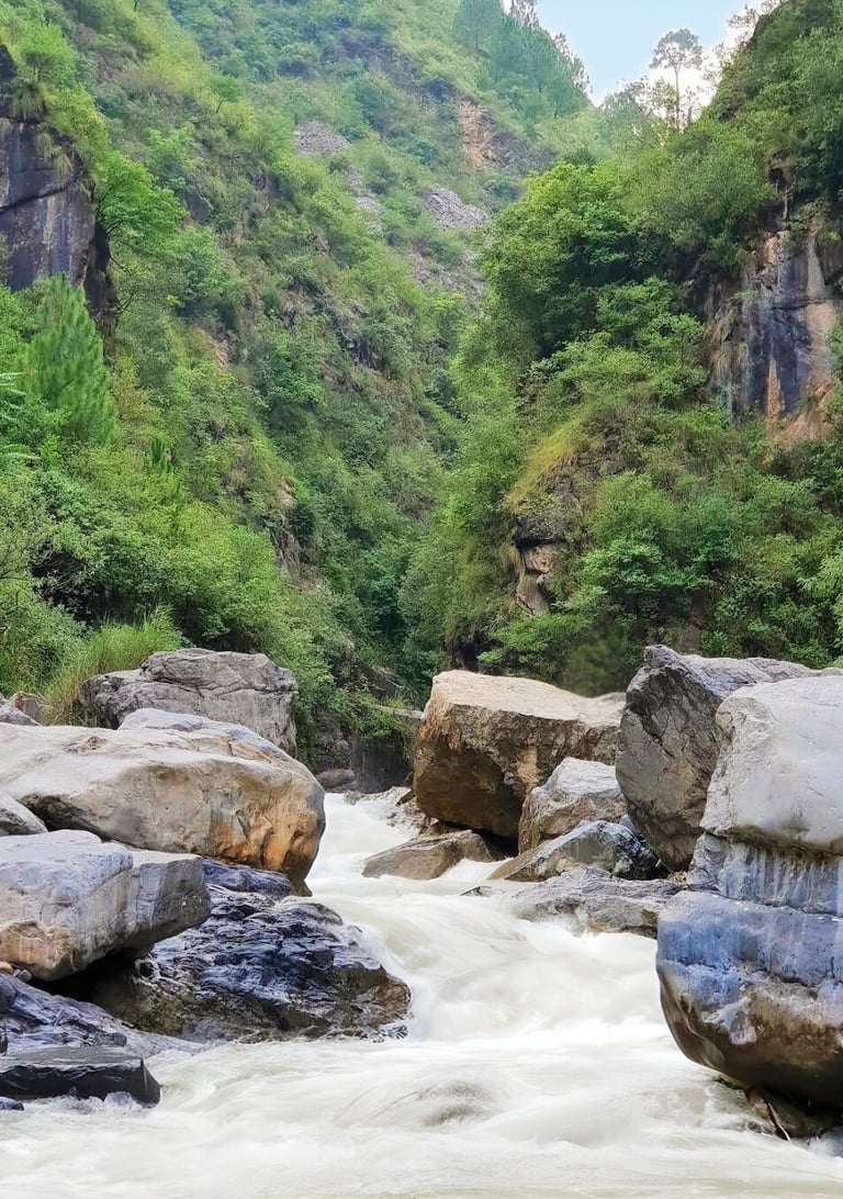 Umbrella Waterfall spring with rocks and trees in the background
