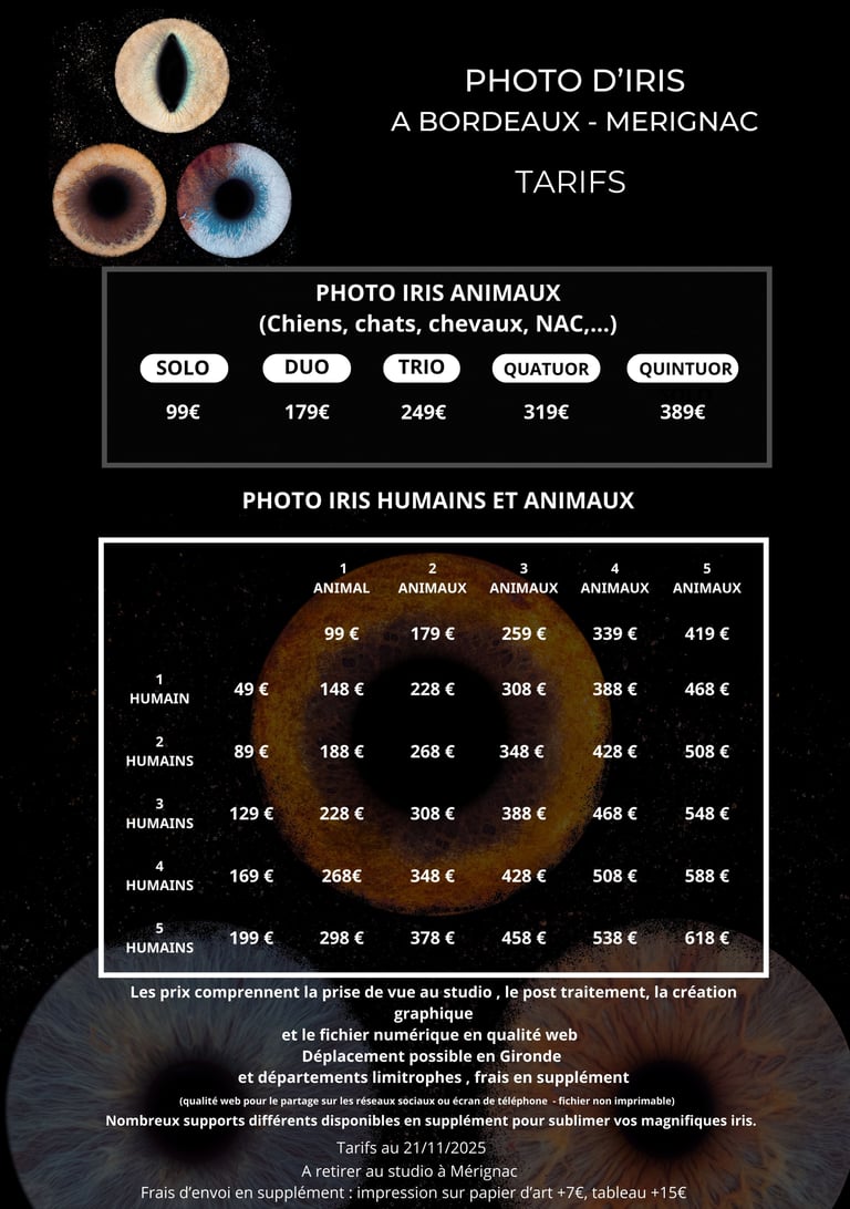 Tarif iris animaux Bordeaux
