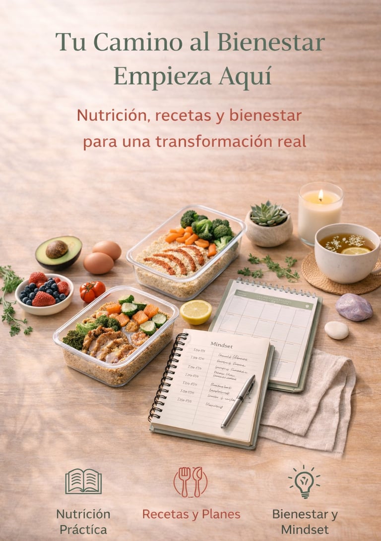 blog de bienestar con alimentos saludables, planificación de comidas y elementos de mindf