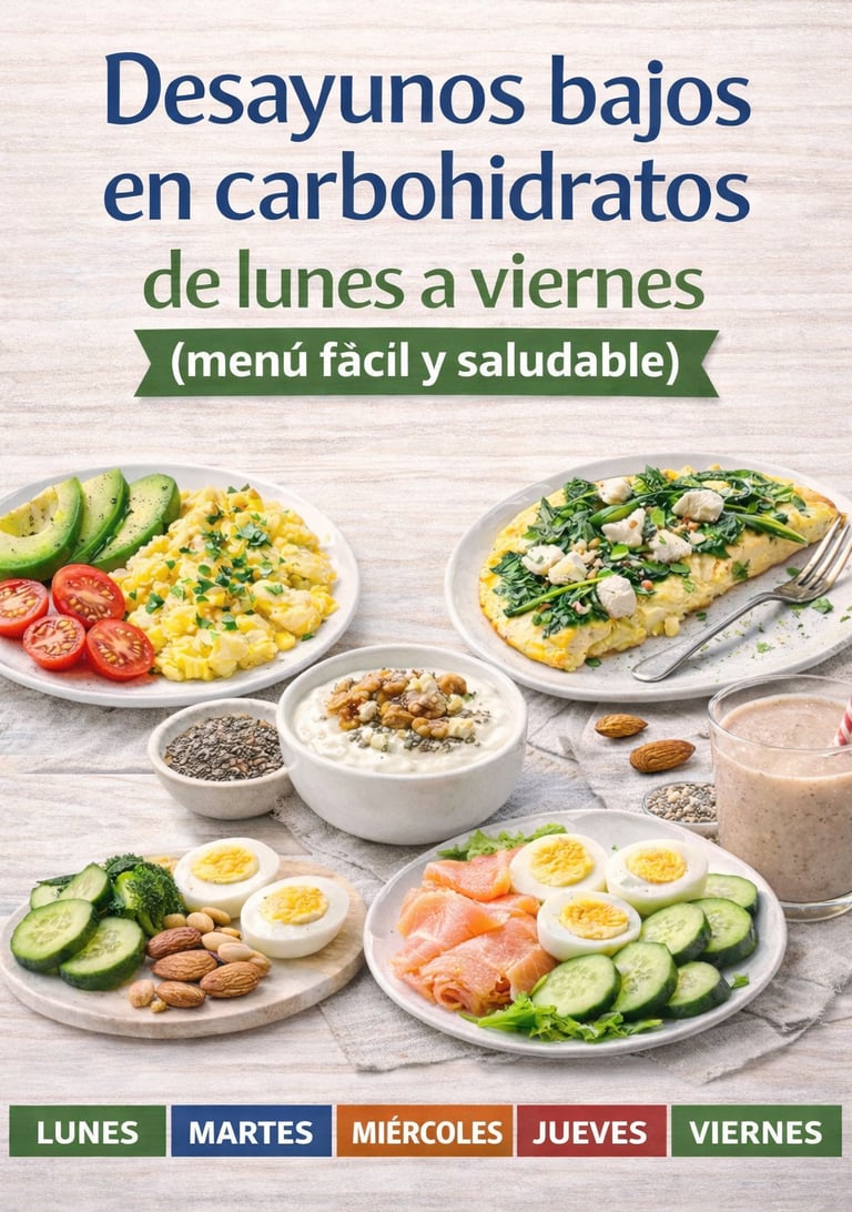 Menú semanal de desayunos bajos en carbohidratos con opciones saludables de lunes a viernes