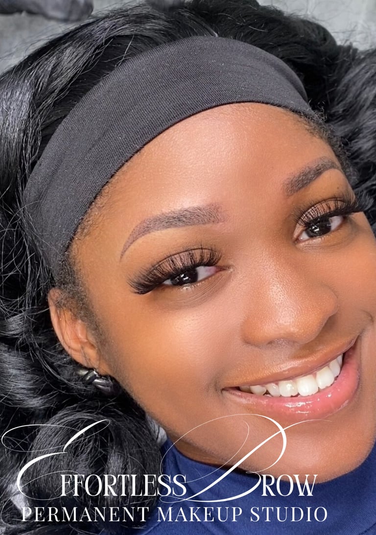 Fresh ombre powder brows immediately after the procedure, showing a soft, defined makeup look.