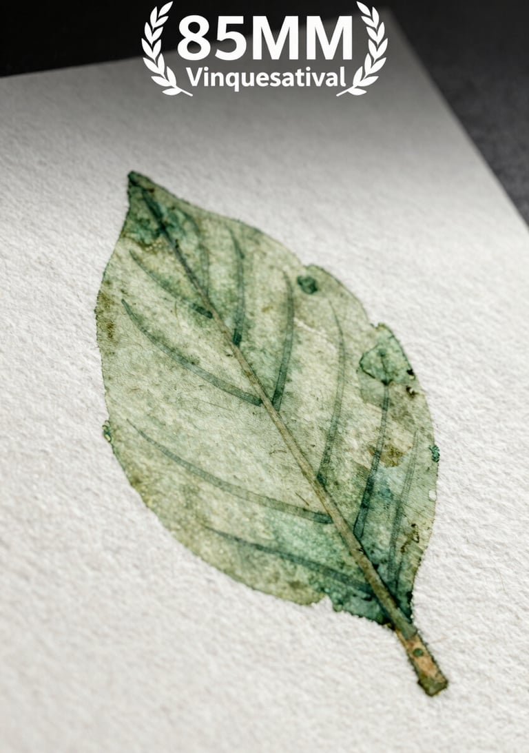 A macro shot of heavy-weight cotton paper showing the subtle grain and the way sage green watercolor paint has settled into the fibers of a leaf illustration.