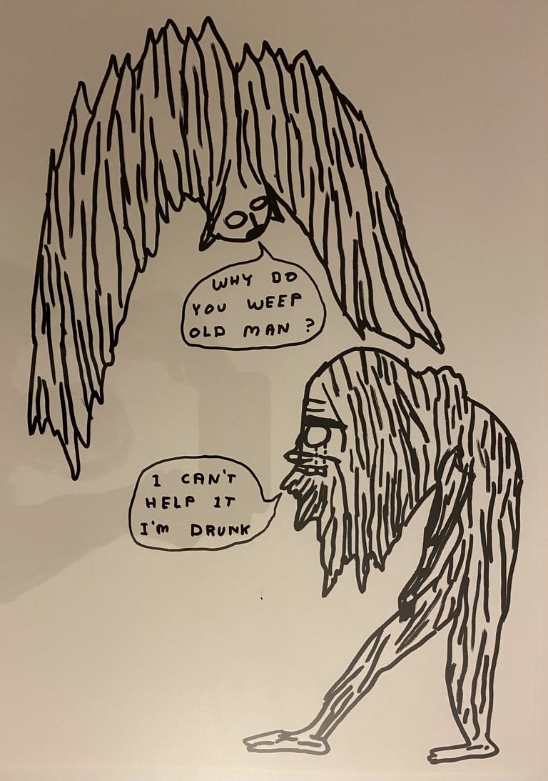David Shrigley Untitled why do you weap 2006 why do you weep old man Yvon Lambert ink on Arches