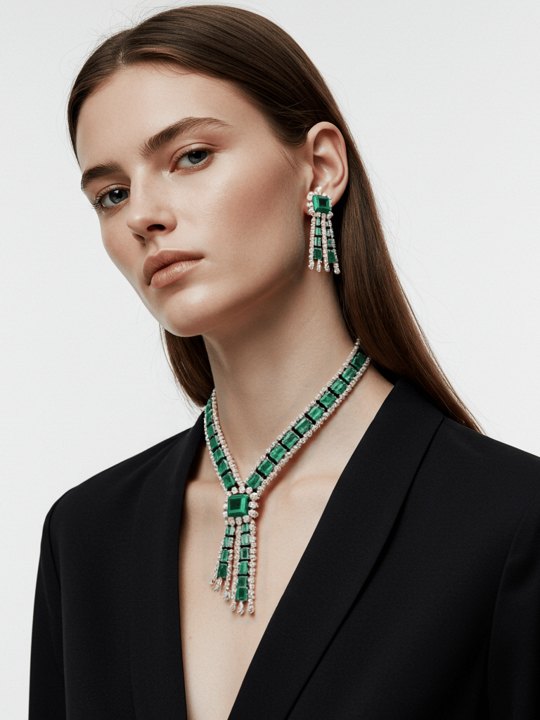 Beautiful green stone diamond necklace