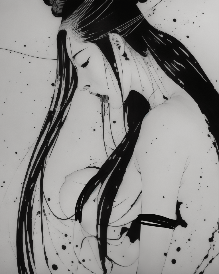 ink illustration a woman with long hair