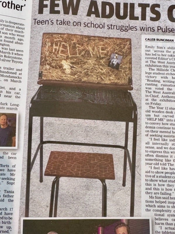 News article about a teen school student's cry for help.