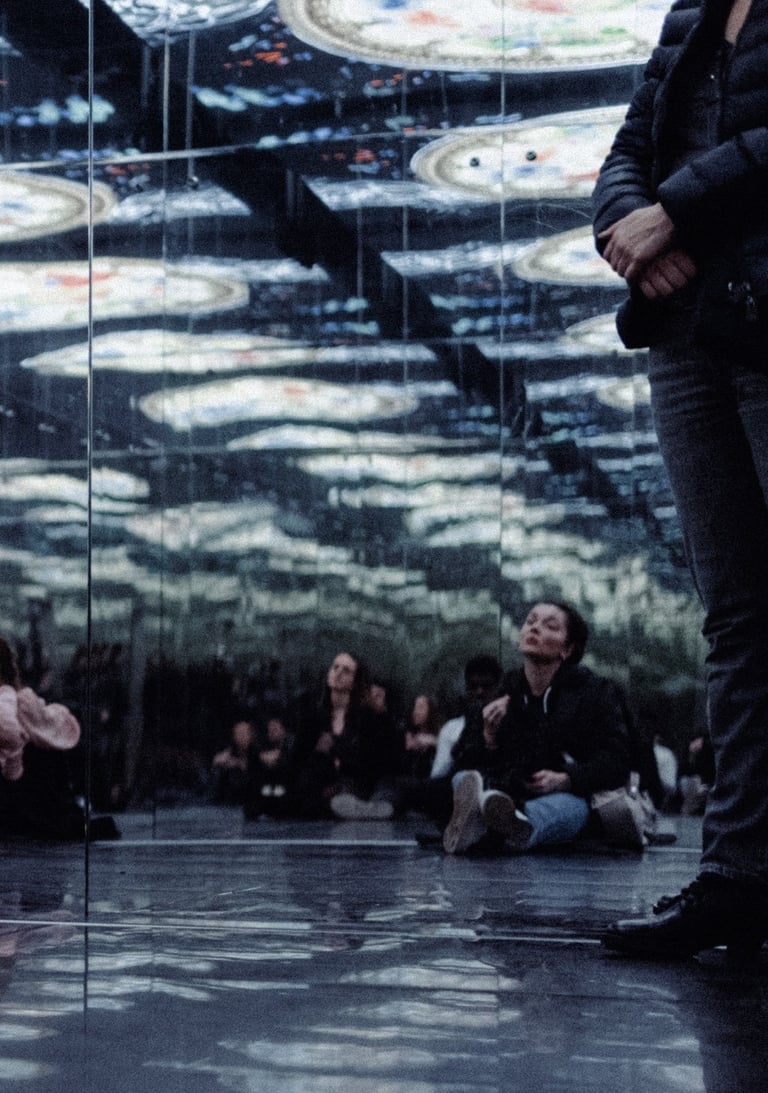 a man standing in front of a mirror with a woman