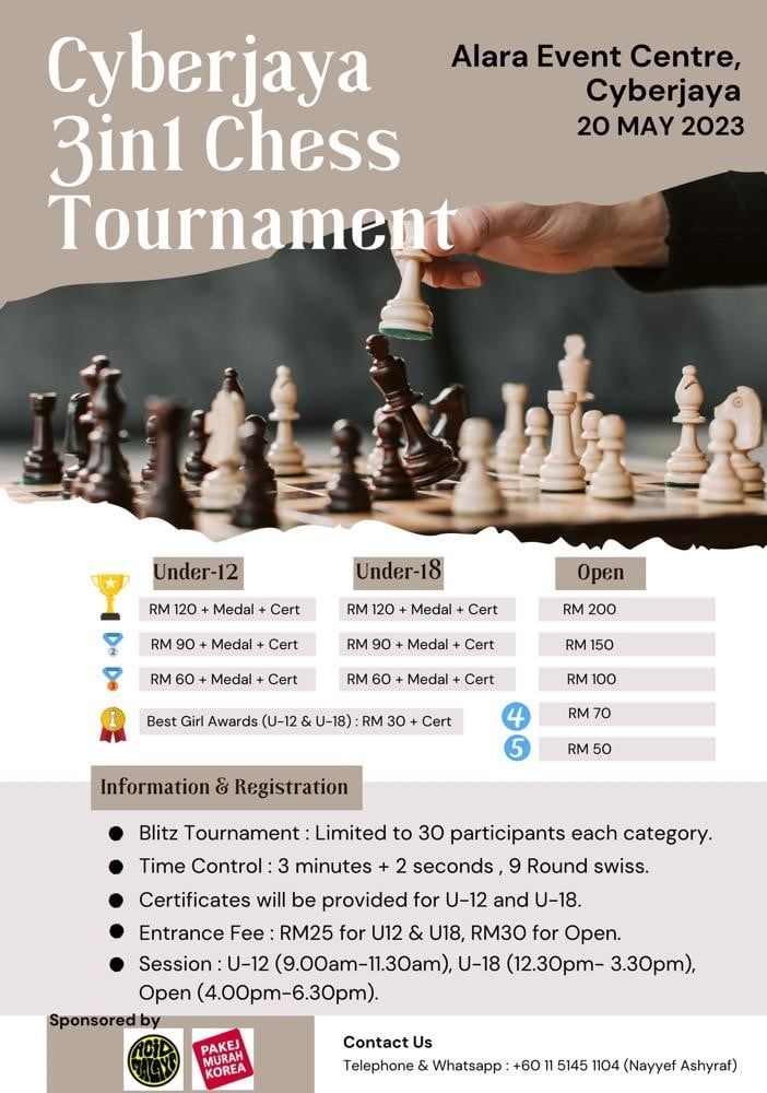 Cyberjaya 3in1 Chess Tournament by Nayyef Ashyraf Catur Malaysia. Blitz Malaysia