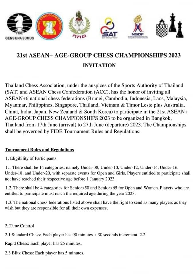 21st ASEAN+ Age Group Chess Championship 2023. ASEAN Chess. Thailand Chess Association